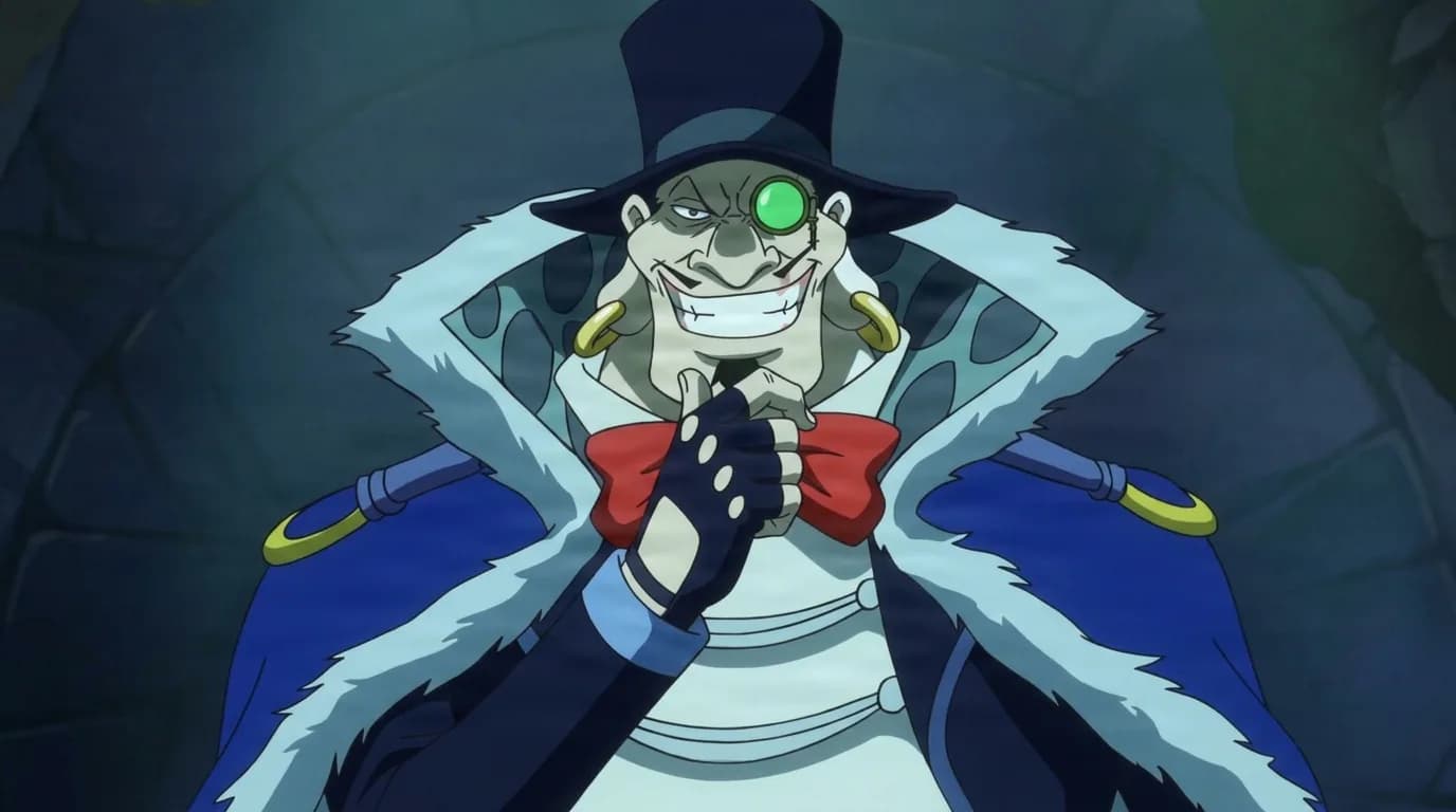 Breed from One Piece in a close-framed cel-shaded anime scene with a detailed environment