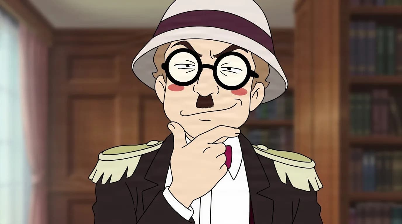 『ONE PIECE』のキャラクター、ブリーフ。細部まで描き込まれた背景を伴う、クローズアップのセル画調アニメシーンとして描かれている。