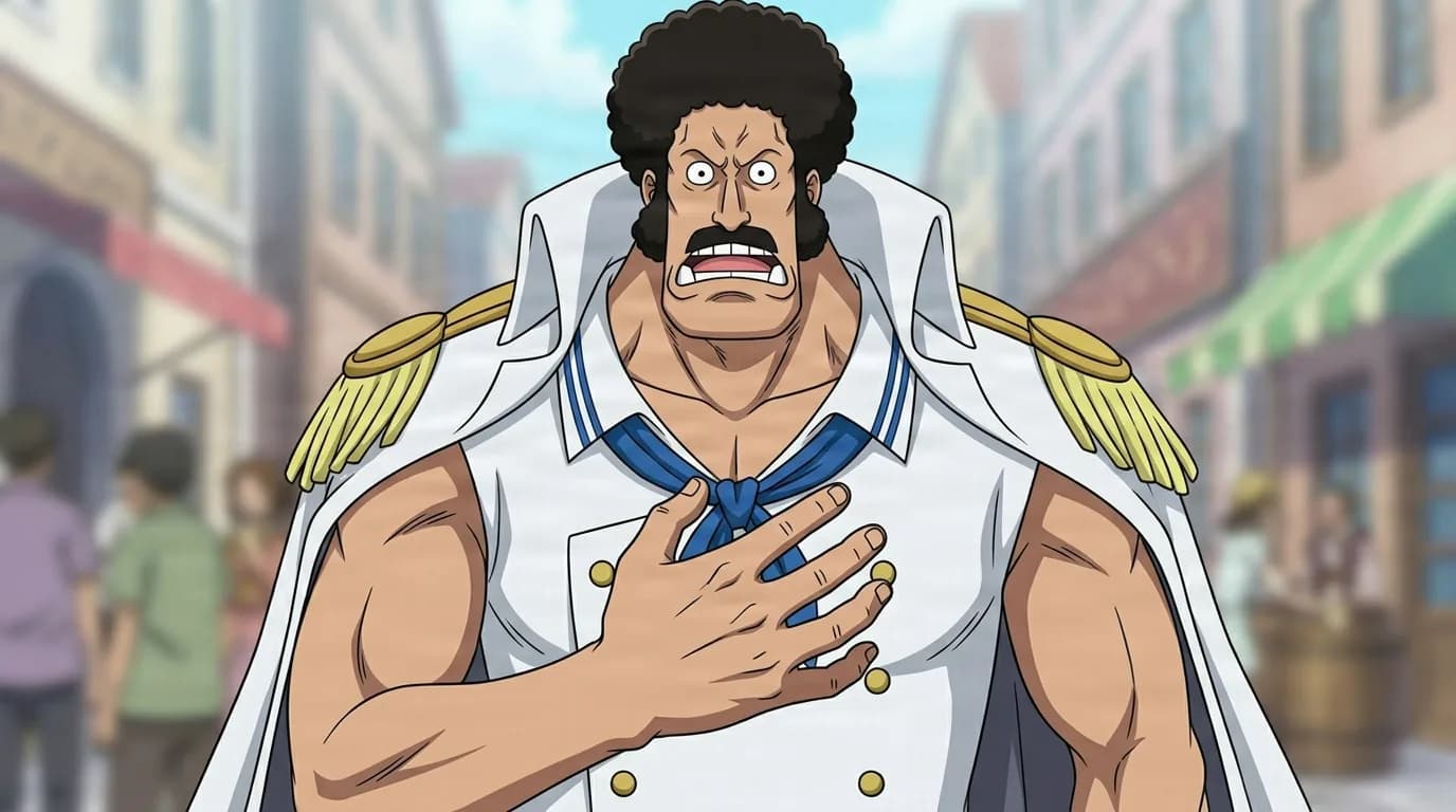 Bufflo from One Piece in a close-framed cel-shaded anime scene with a detailed environment