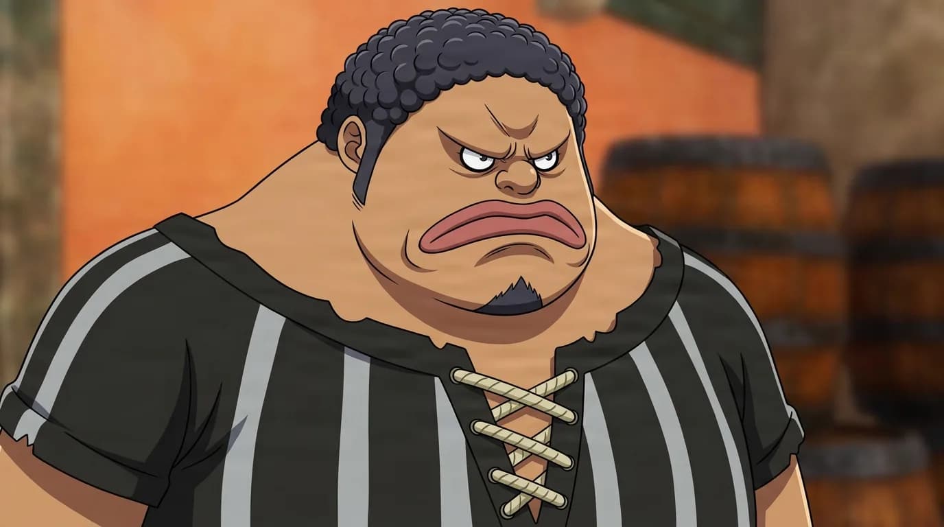 Bulaniki from One Piece in a close-framed cel-shaded anime scene with a detailed environment