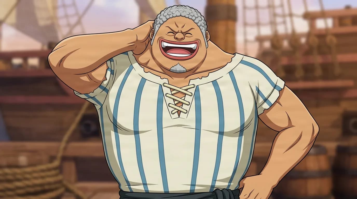 Bulototo from One Piece in a close-framed cel-shaded anime scene with a detailed environment