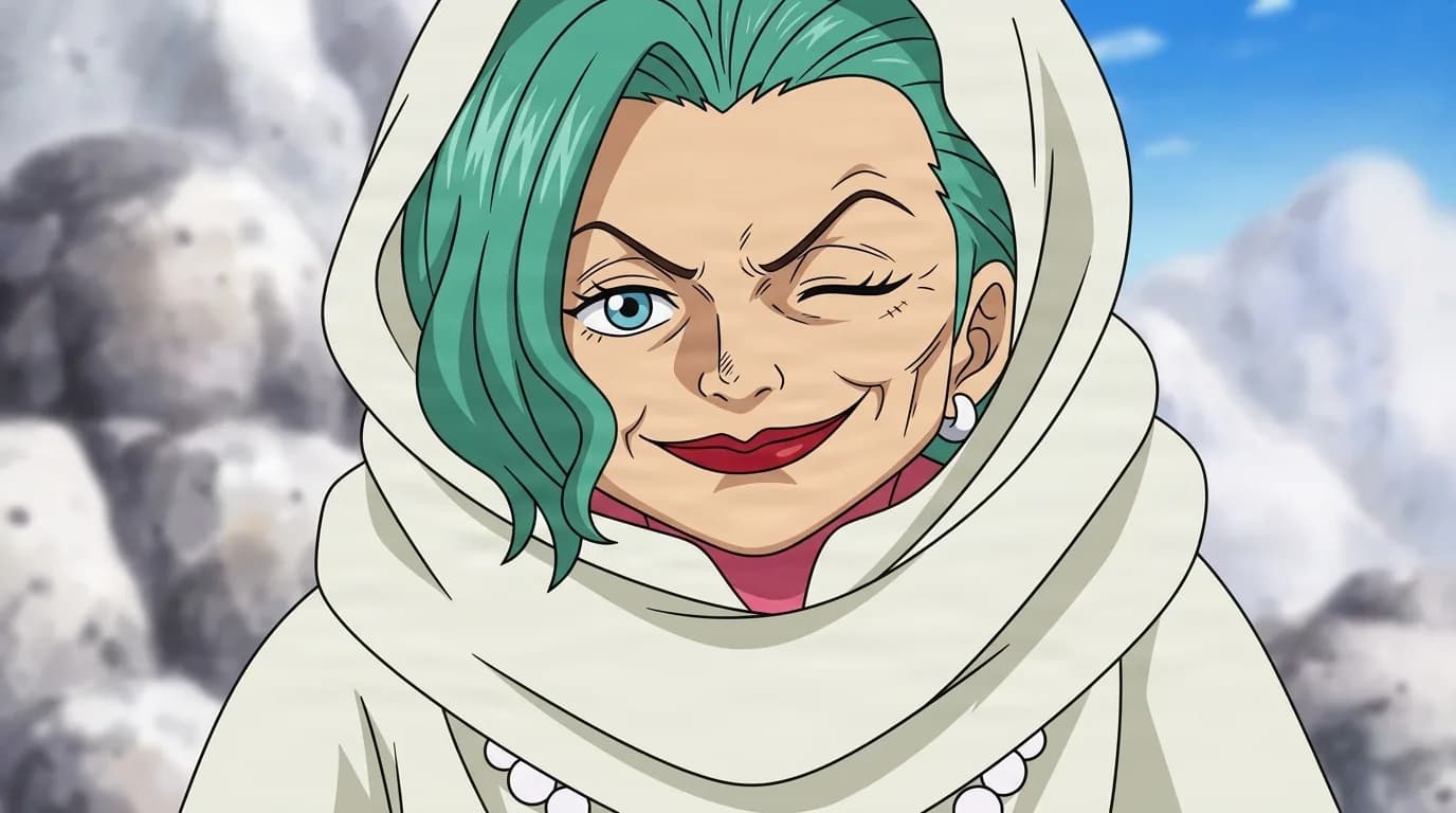 Caramel from One Piece in a close-framed cel-shaded anime scene with a detailed environment