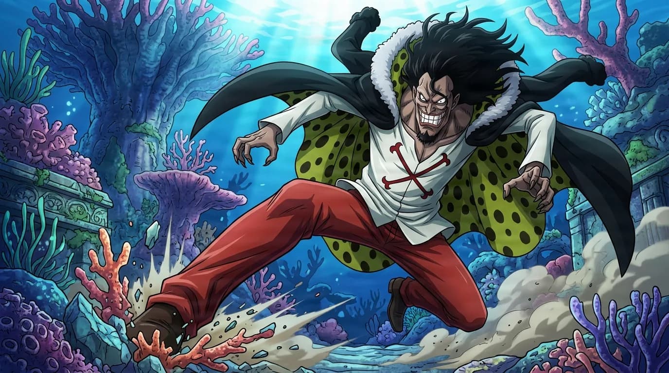Caribou from One Piece in a close-framed cel-shaded anime scene with a detailed environment