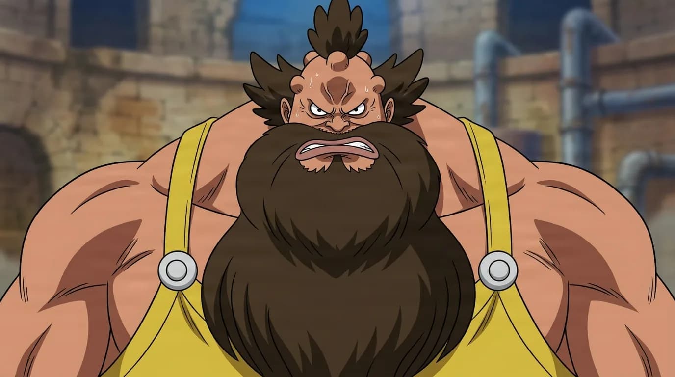 『ONE PIECE』のキャラクター、シャーロット・カバレッタ。細部まで描き込まれた背景を伴う、クローズアップのセル画調アニメシーンとして描かれている。