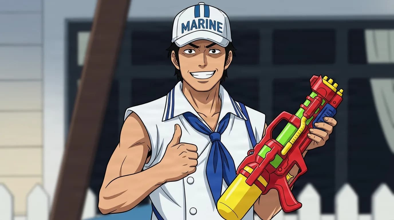 Chusuke from One Piece in a close-framed cel-shaded anime scene with a detailed environment