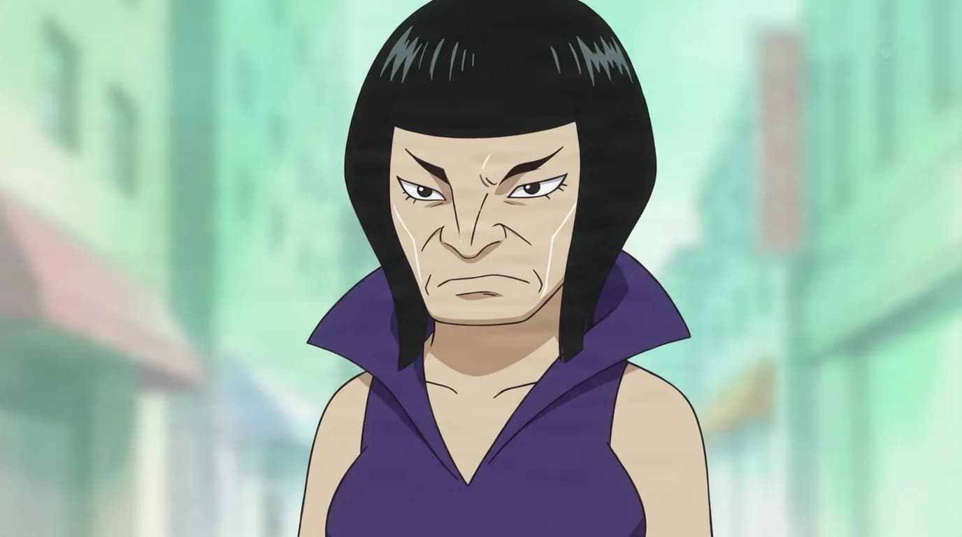 Cocoa from One Piece in a close-framed cel-shaded anime scene with a detailed environment
