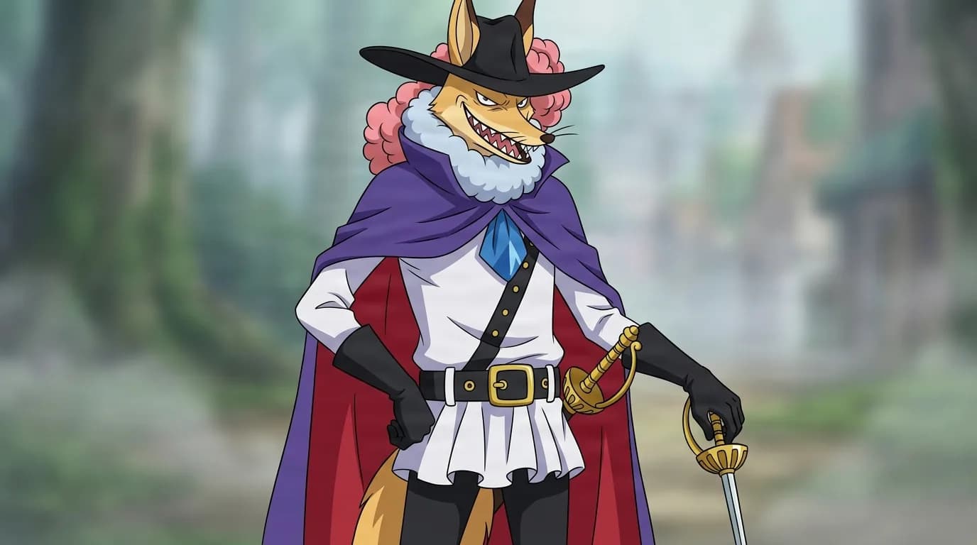 Concelot de One Piece en una escena de anime de encuadre cerrado con sombreado cel y un entorno detallado.
