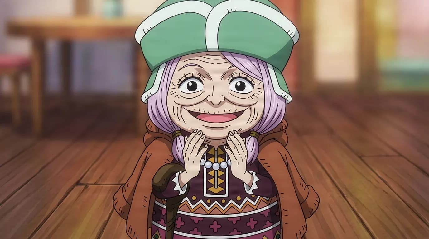 Conney from One Piece in a close-framed cel-shaded anime scene with a detailed environment