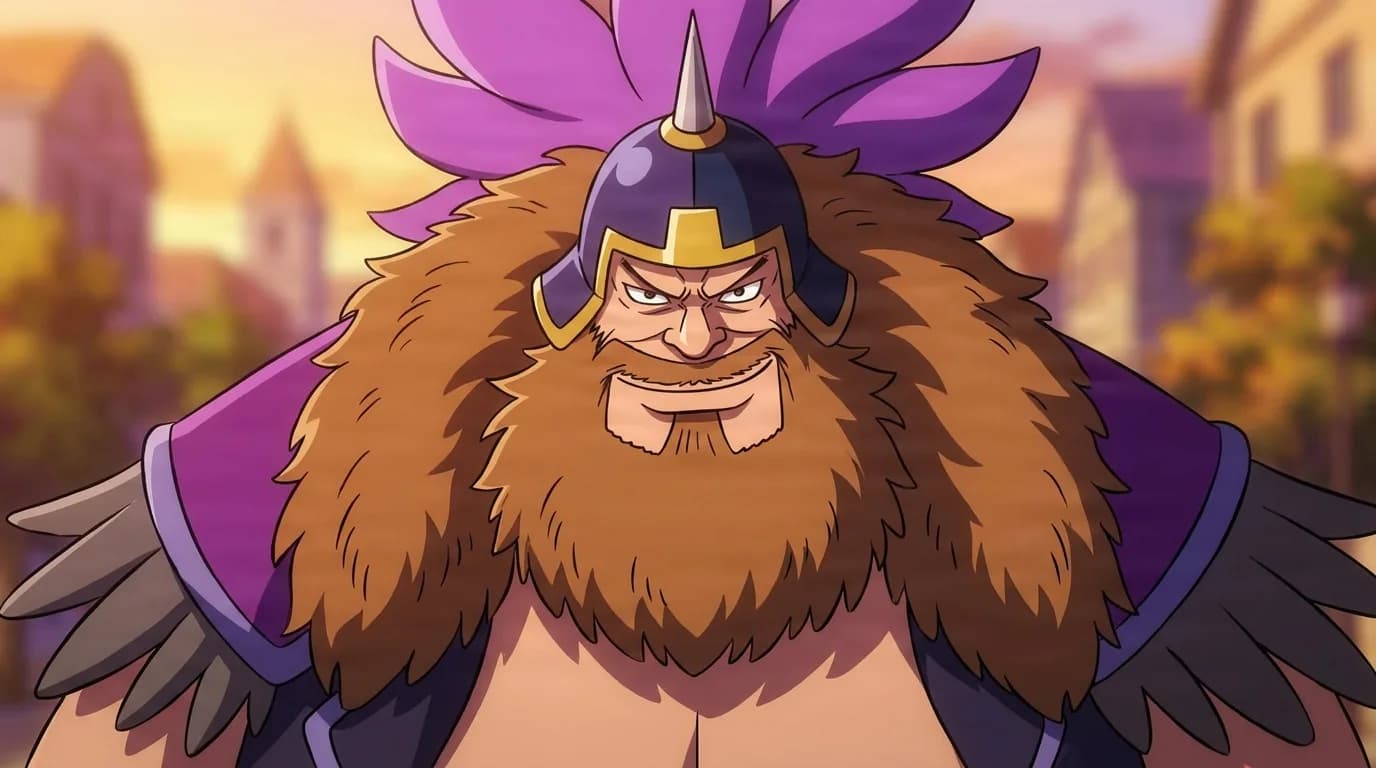 Dachoman from One Piece in a close-framed cel-shaded anime scene with a detailed environment