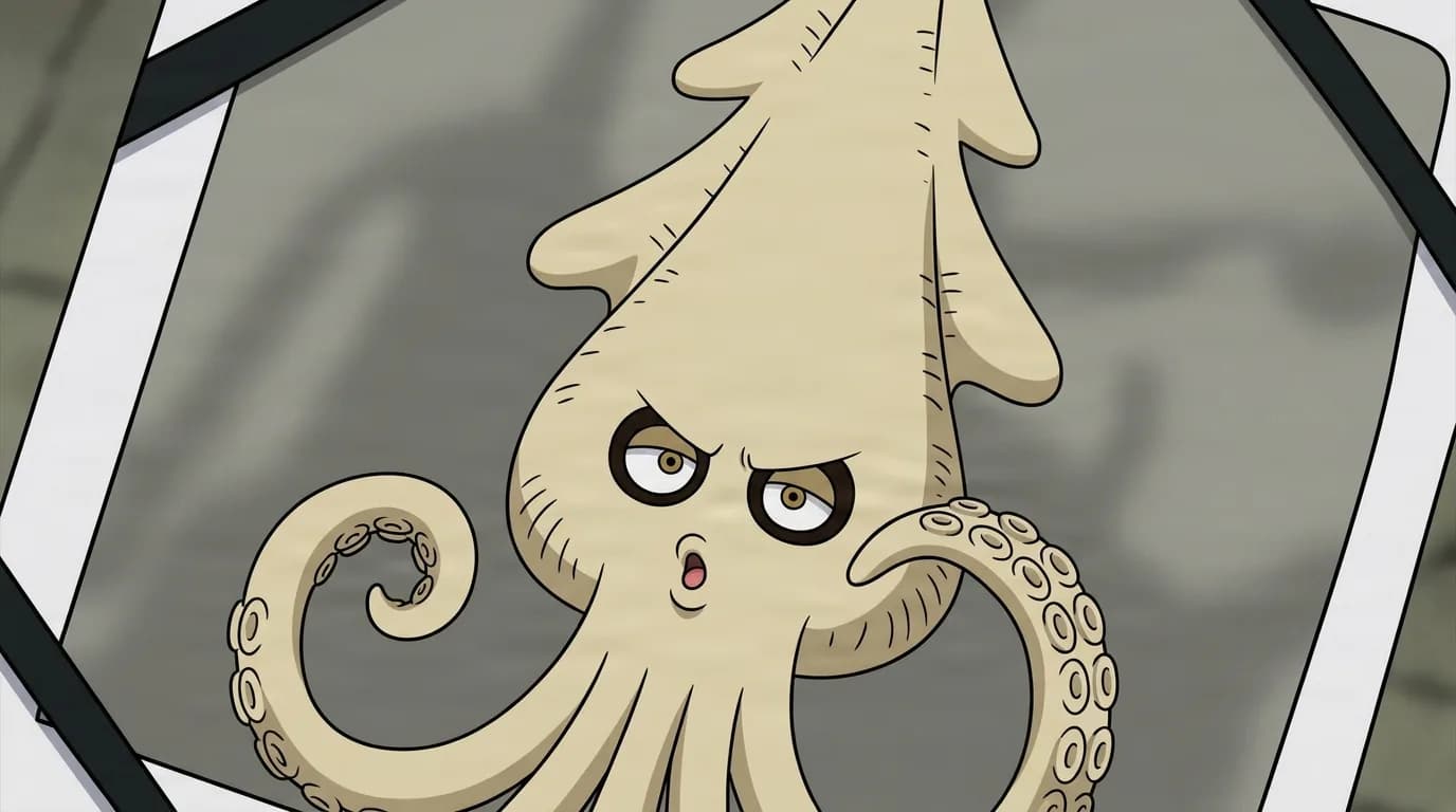Daidalos from One Piece in a close-framed cel-shaded anime scene with a detailed environment