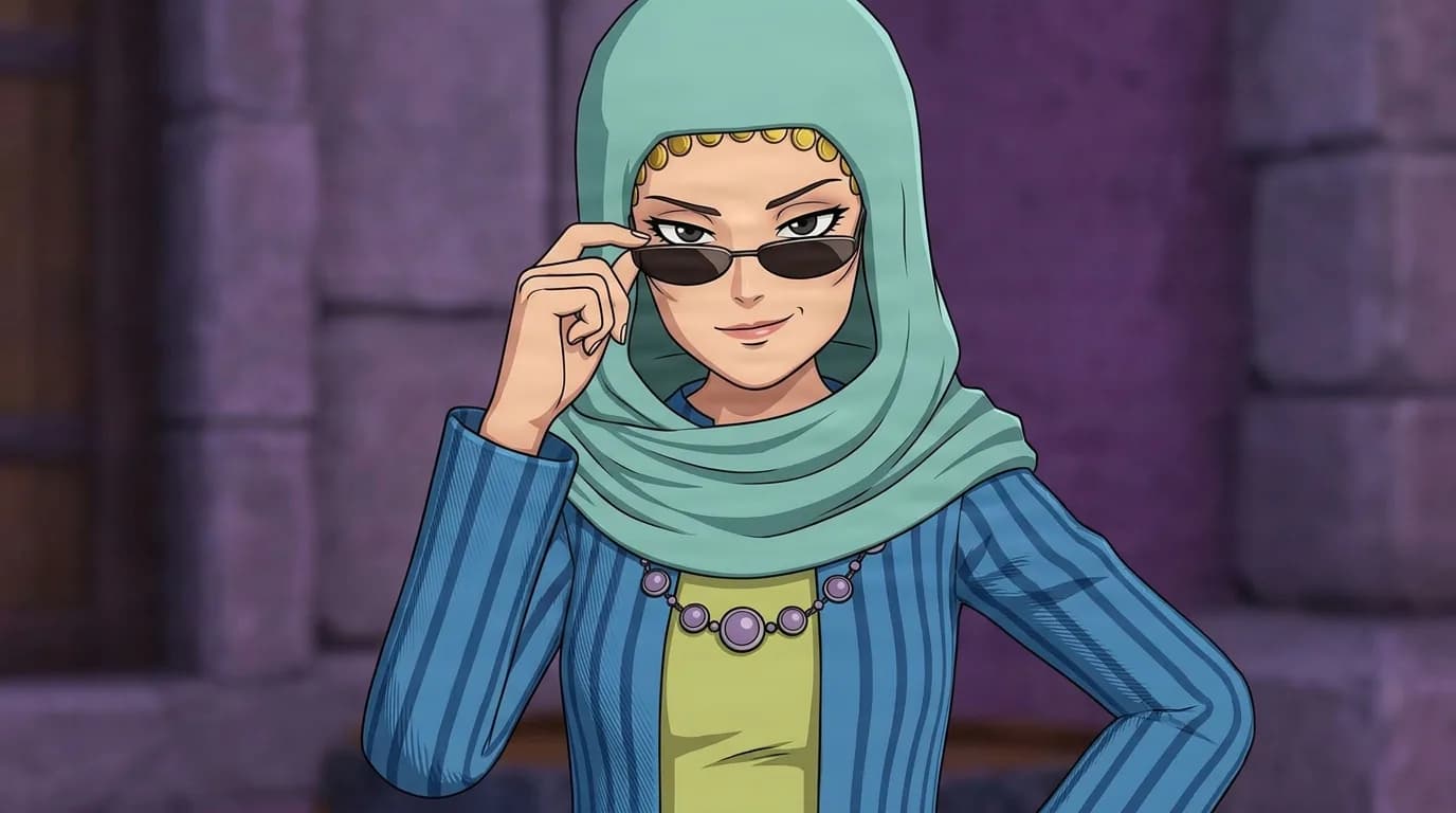 Devil Marin from One Piece in a close-framed cel-shaded anime scene with a detailed environment