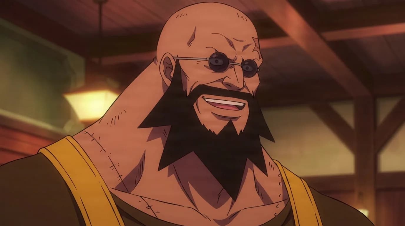 Double Down from One Piece in a close-framed cel-shaded anime scene with a detailed environment