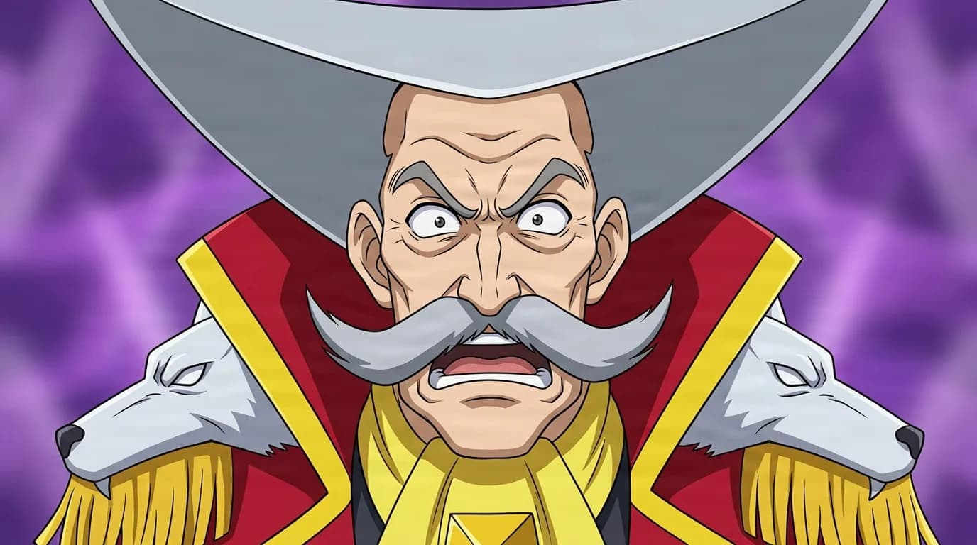 Drayke from One Piece in a close-framed cel-shaded anime scene with a detailed environment