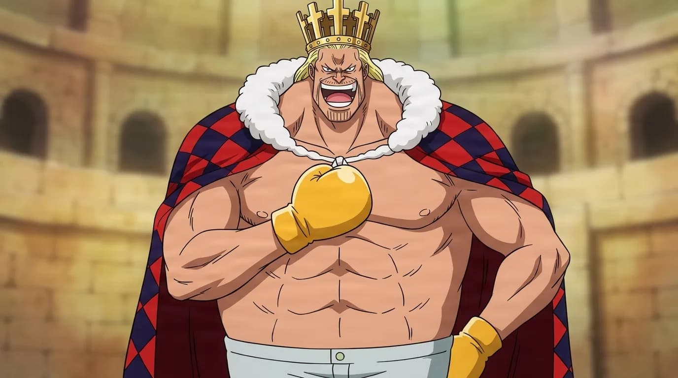 Elizabello II from One Piece in a close-framed cel-shaded anime scene with a detailed environment