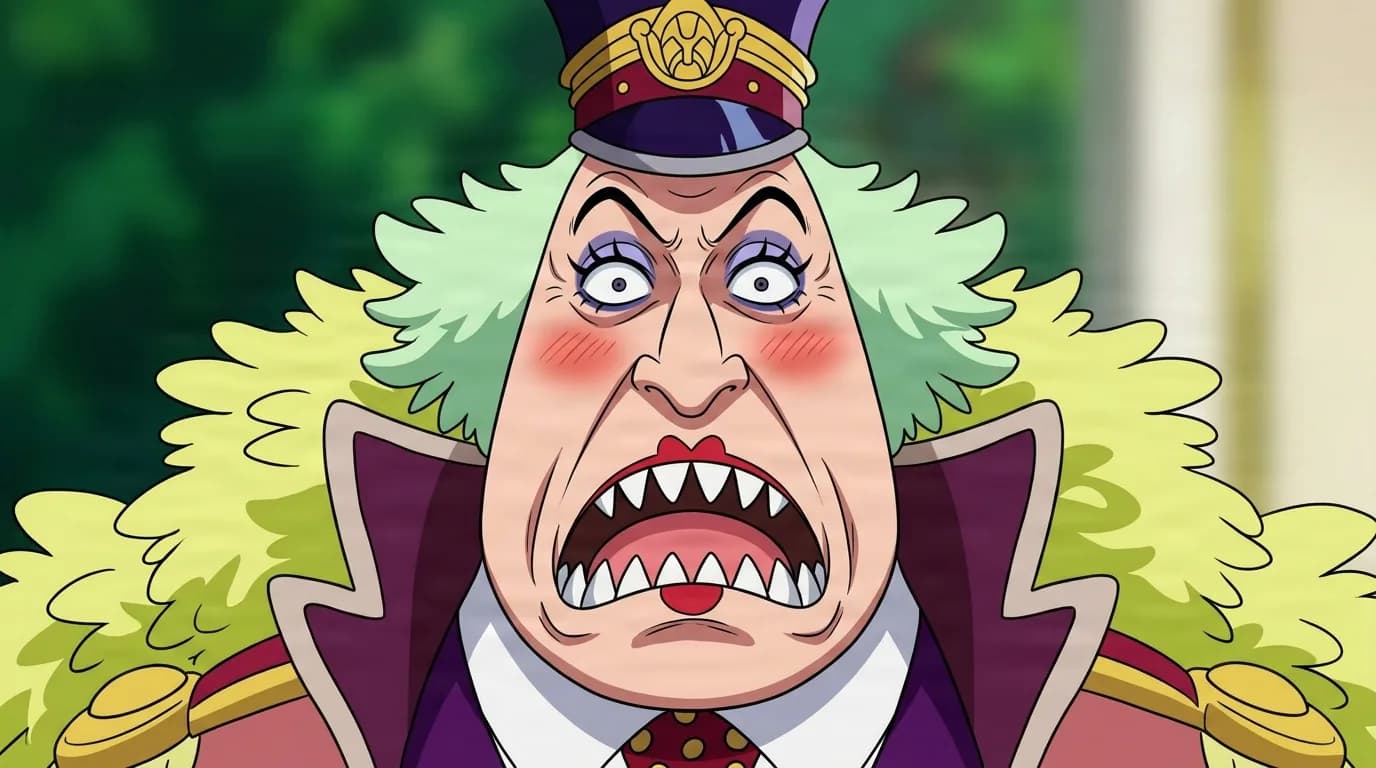 Kokoro from One Piece in a close-framed cel-shaded anime scene with a detailed environment