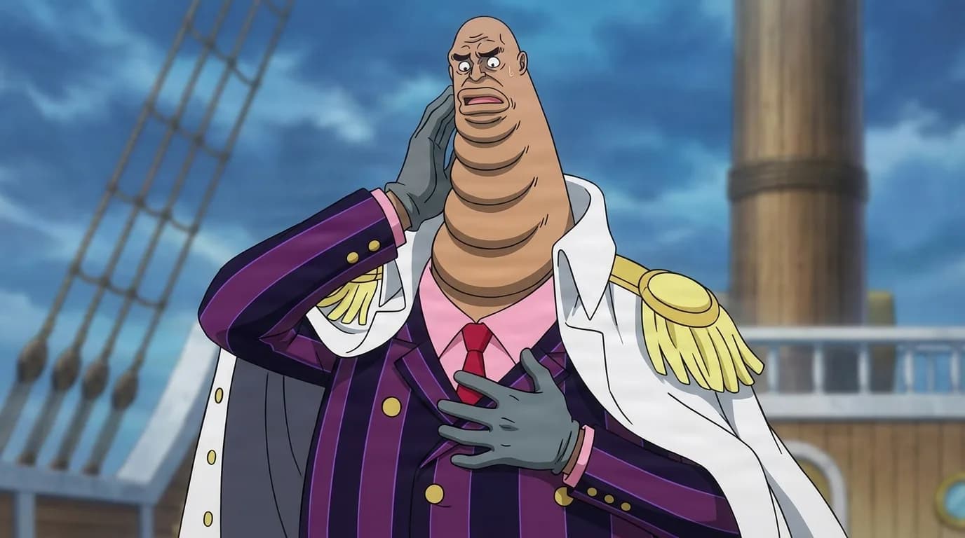 Red King from One Piece in a close-framed cel-shaded anime scene with a detailed environment