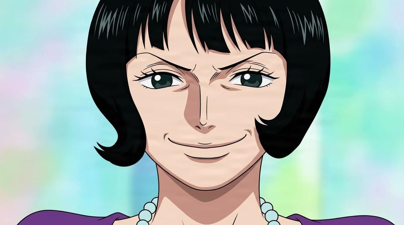 Shakuyaku from One Piece in a close-framed cel-shaded anime scene with a detailed environment