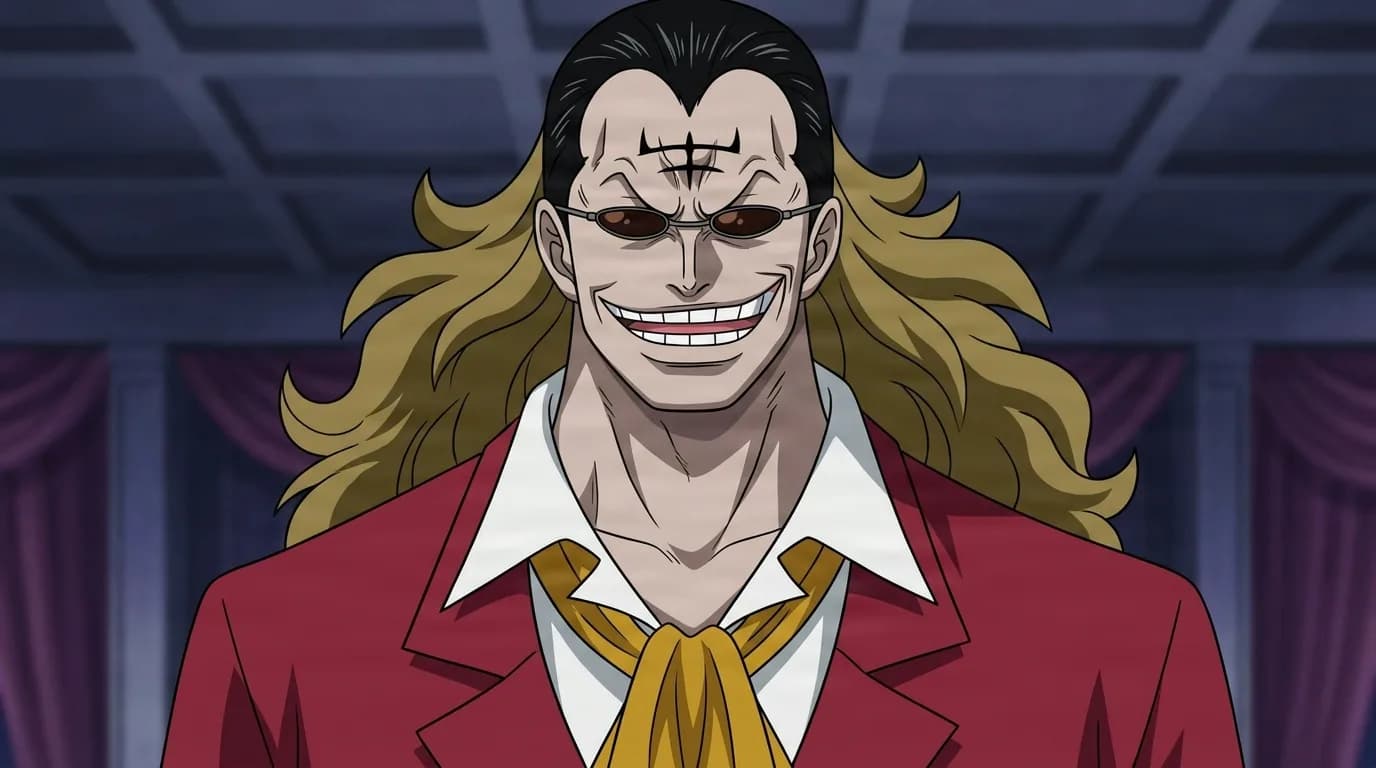 Vito from One Piece in a close-framed cel-shaded anime scene with a detailed environment