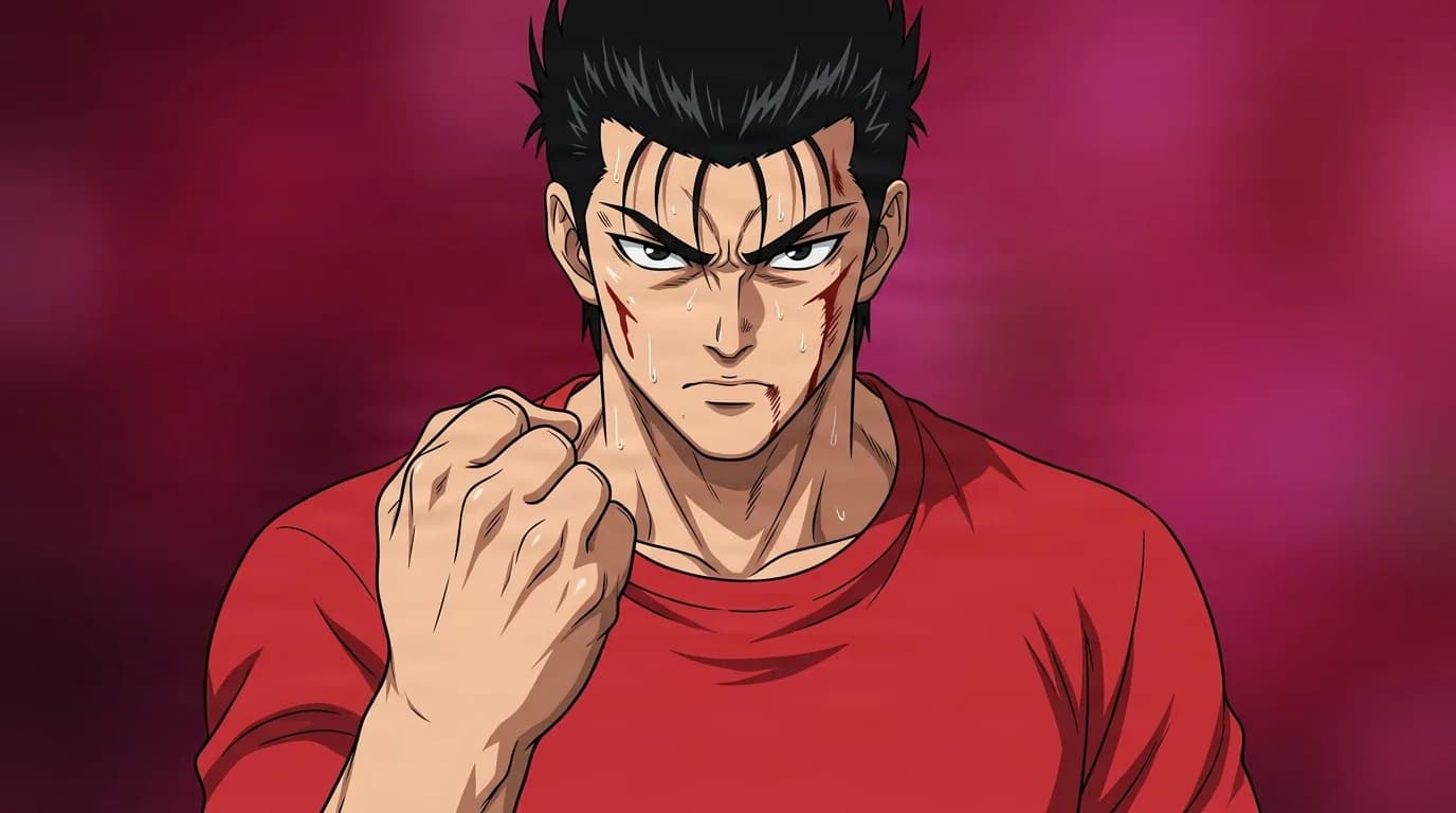Metal Bat from One Punch Man in a close-framed cel-shaded anime scene with a detailed environment