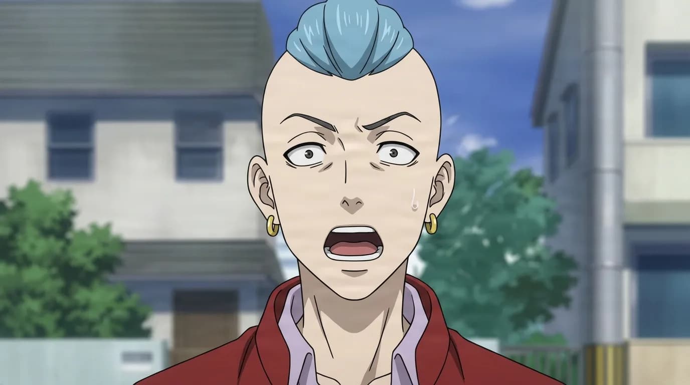 Caramel Macchiato Kaito from One Punch Man in a close-framed cel-shaded anime scene with a detailed environment