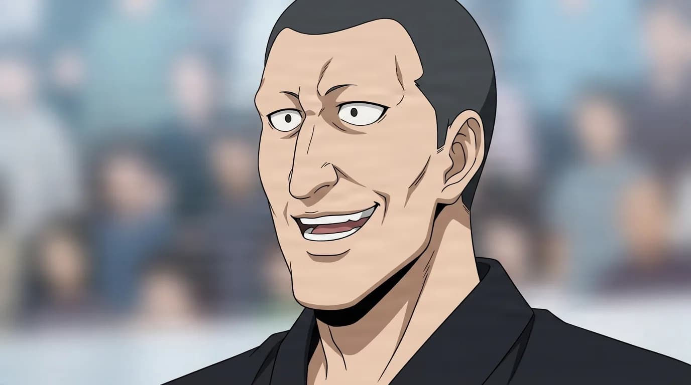 Chinpi from One Punch Man in a close-framed cel-shaded anime scene with a detailed environment