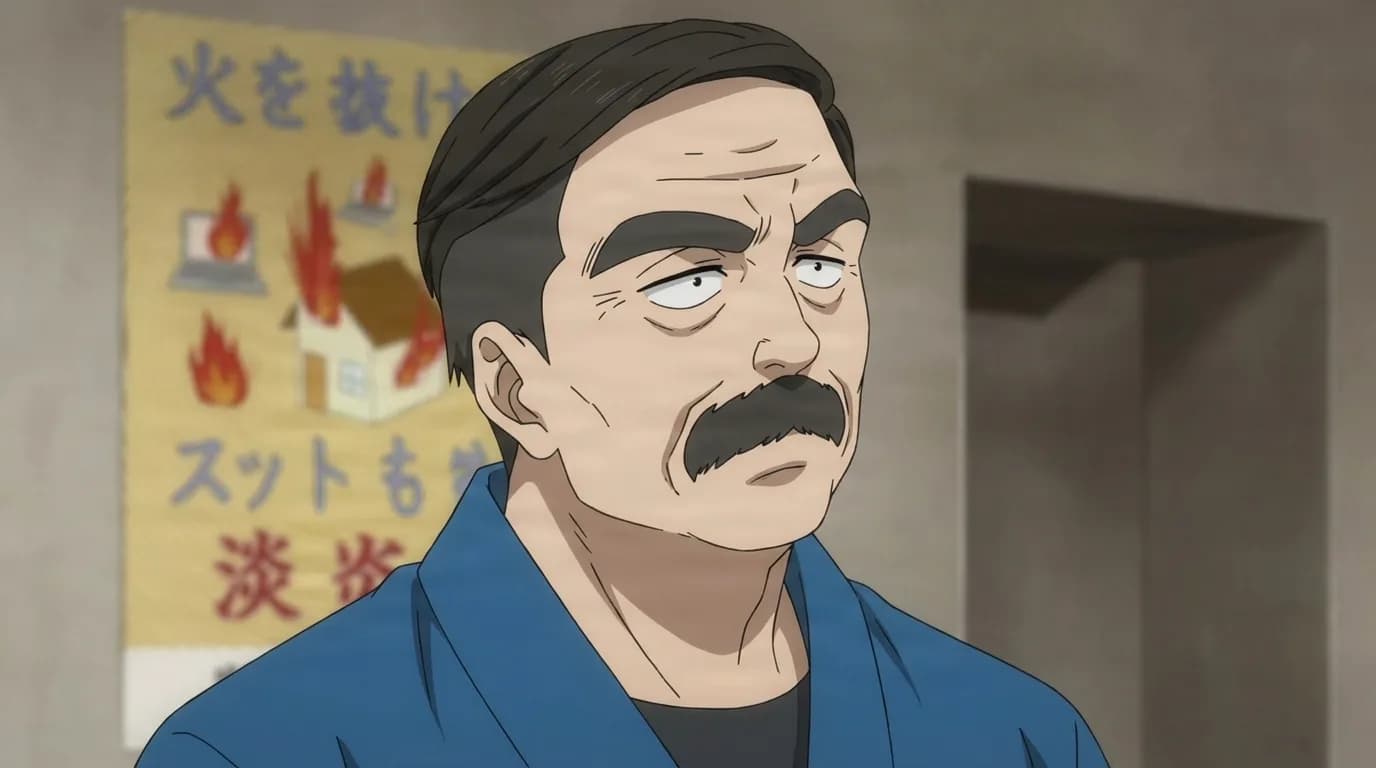 Draper from One Punch Man in a close-framed cel-shaded anime scene with a detailed environment