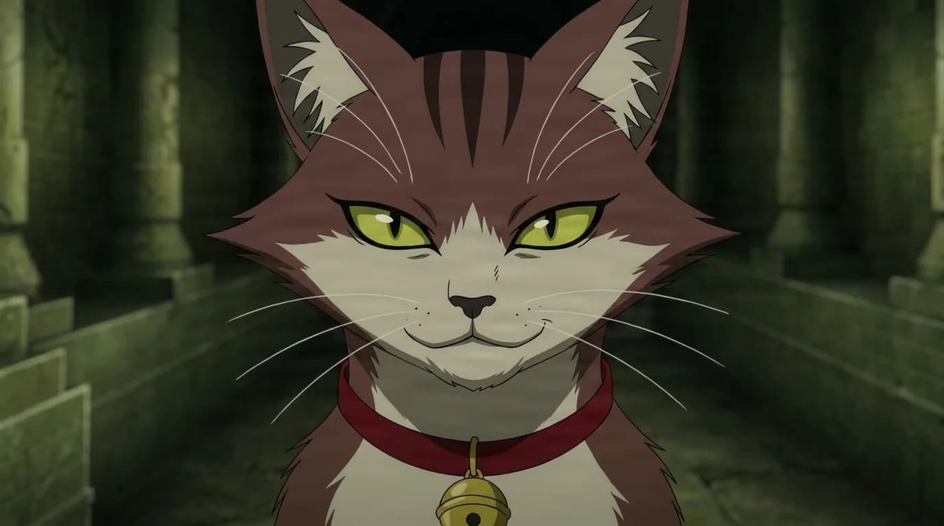 Nyan from One Punch Man in a close-framed cel-shaded anime scene with a detailed environment
