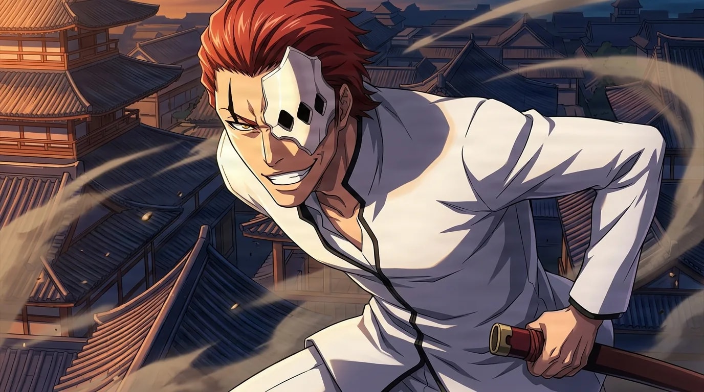 Asguiaro Ebern from Bleach in a close-framed cel-shaded anime scene with a detailed environment