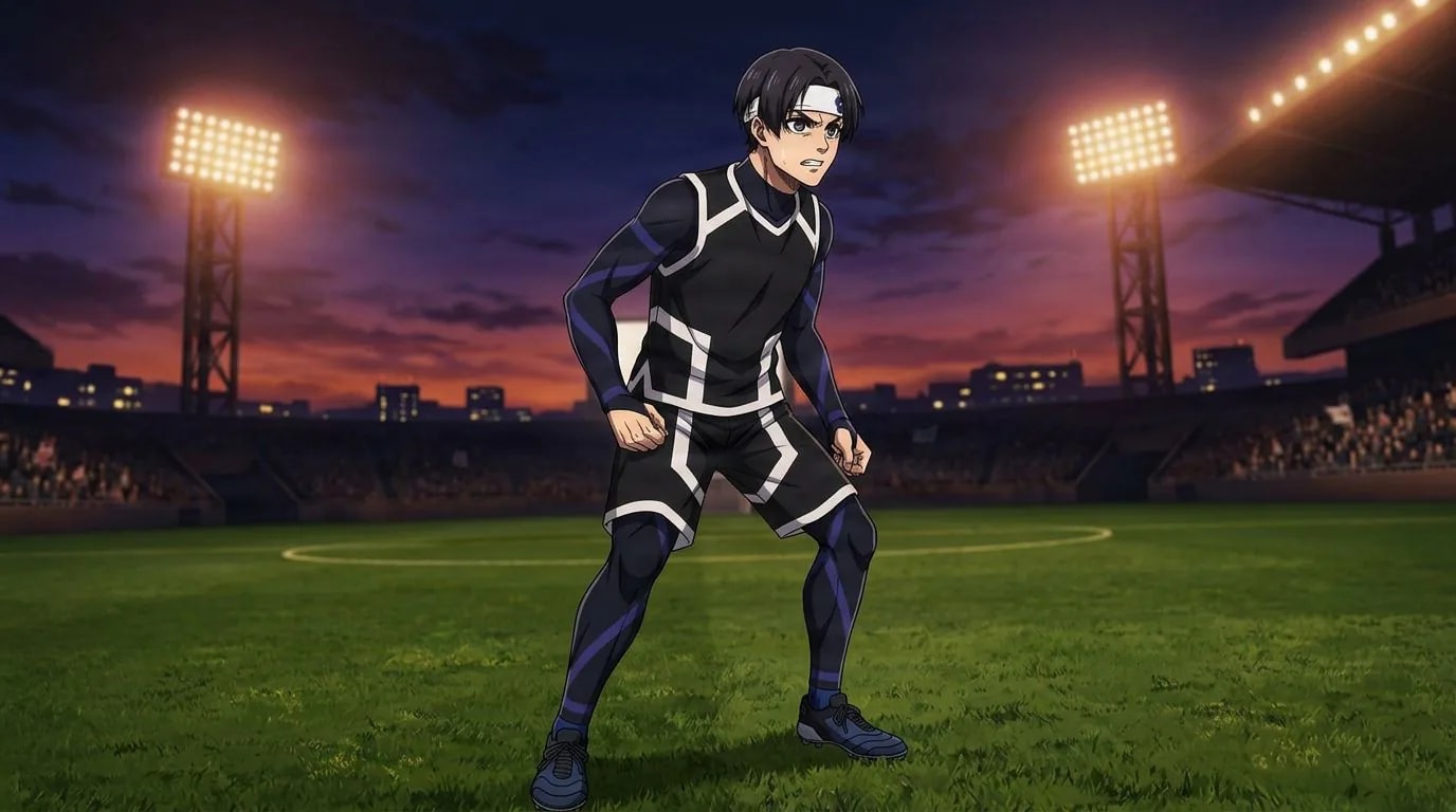 Anime-style portrait of Birthdays from Blue Lock, cel-shaded, soccer atmosphere