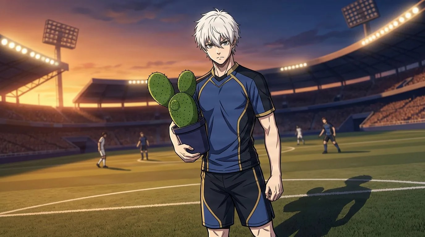 Anime-style portrait of Choki from Blue Lock, cel-shaded, soccer atmosphere