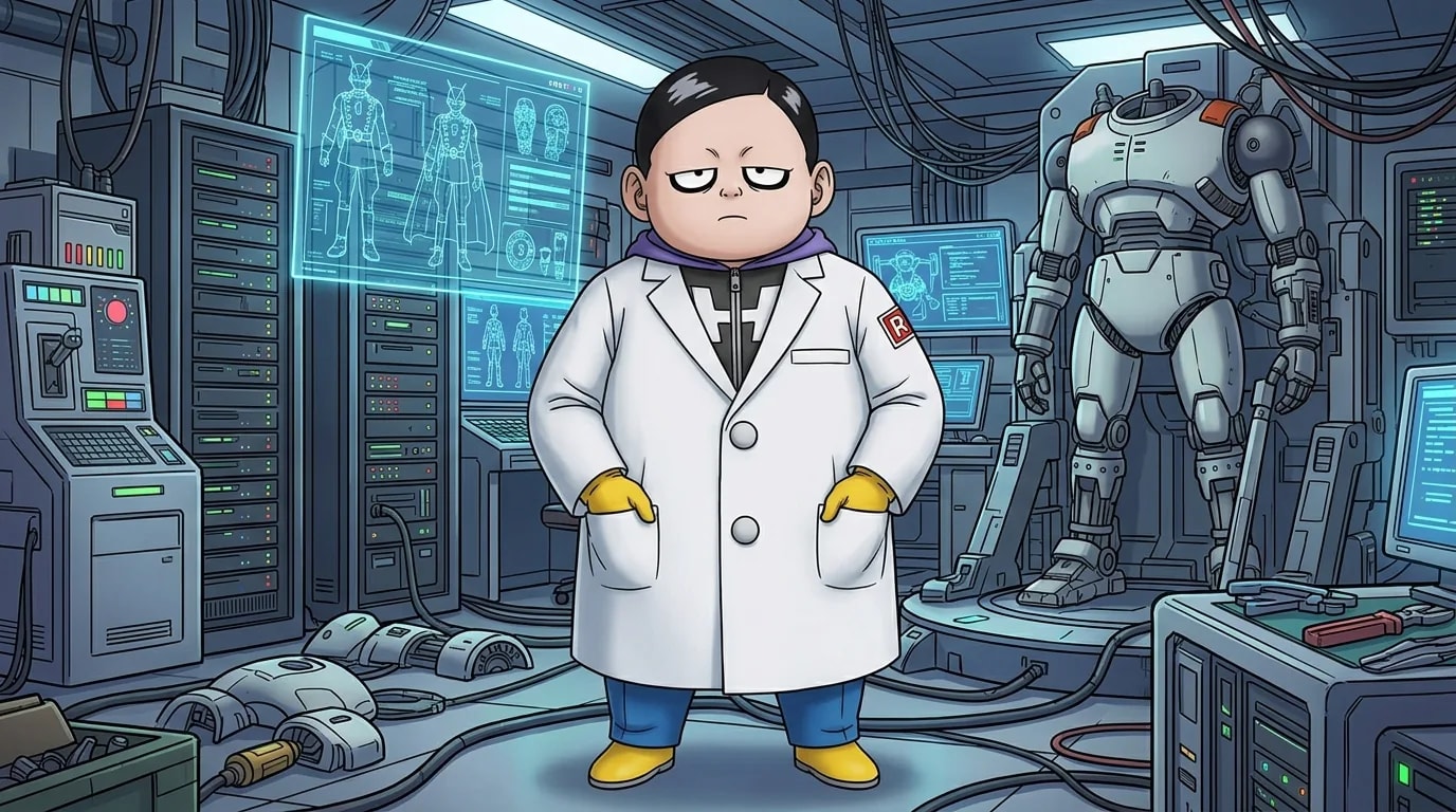 Dr. Hedo, ein junger Wissenschaftler der Red-Ribbon-Armee in einem weißen Laborkittel.