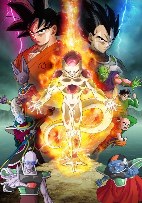 Dragon Ball Z: Resurrection F (2015) original theatrical poster art. The film featuring the resurrection of Frieza and his new Golden Frieza transformation, with Goku and Vegeta in Super Saiyan Blue.