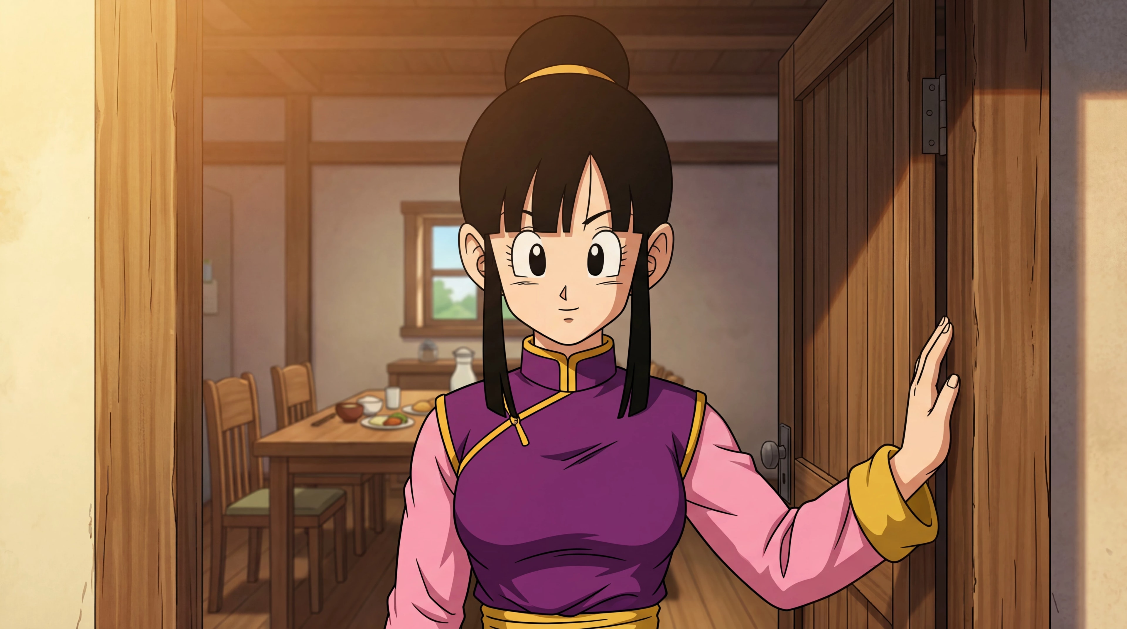 Chi-Chi in the doorway of the Son family house