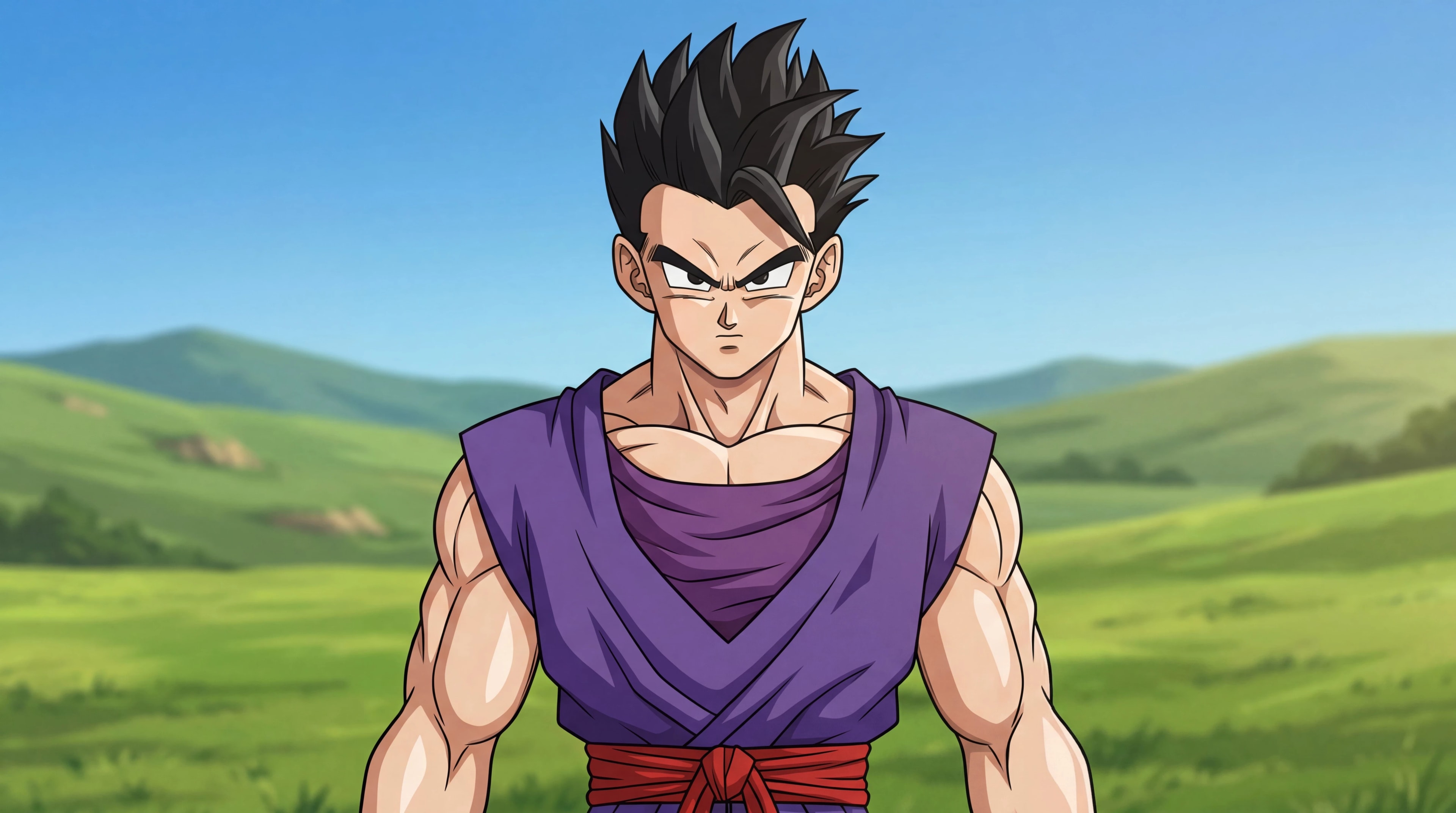 Son-Gohan steht mit ruhigem Blick auf einem freien Feld