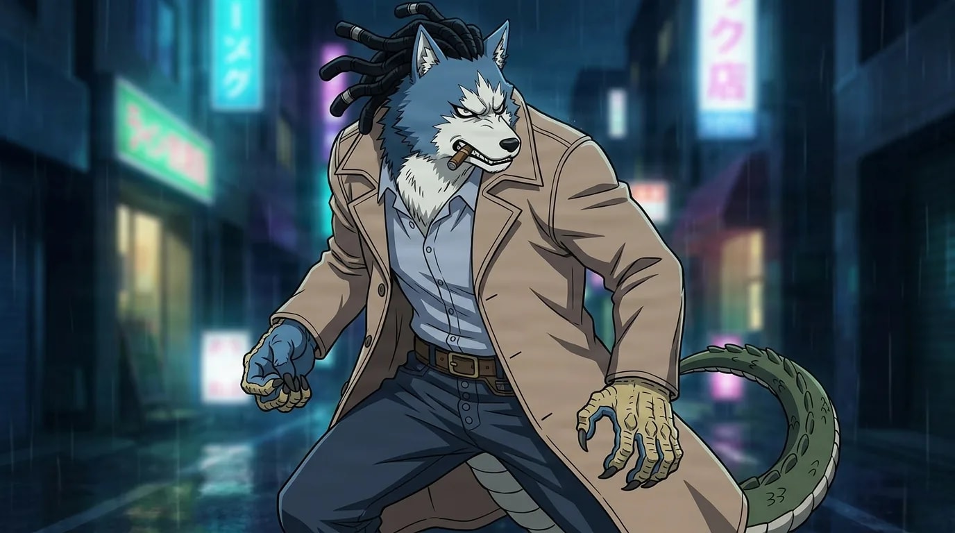 Chojuro Kon from My Hero Academia in a close-framed cel-shaded anime scene with a detailed environment