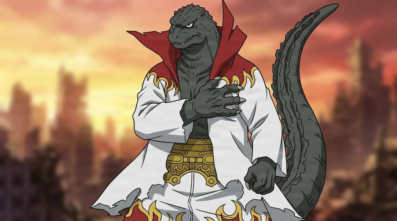 『僕のヒーローアカデミア』のキャラクター、ゴジロ。細部まで描き込まれた背景を伴う、クローズアップのセル画調アニメシーンとして描かれている。