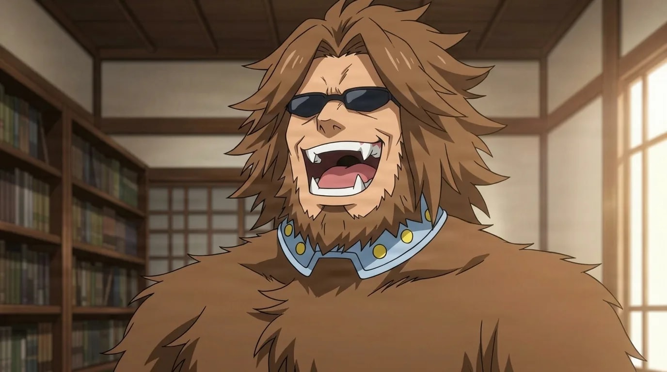 『僕のヒーローアカデミア』のキャラクター、宍田獣郎太。細部まで描き込まれた背景を伴う、クローズアップのセル画調アニメシーンとして描かれている。
