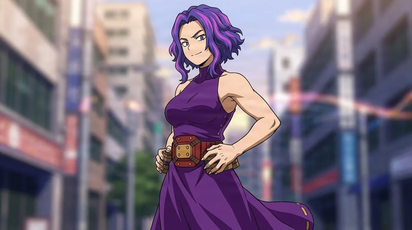 『僕のヒーローアカデミア』のキャラクター、筒場カイナ。細部まで描き込まれた背景を伴う、クローズアップのセル画調アニメシーンとして描かれている。