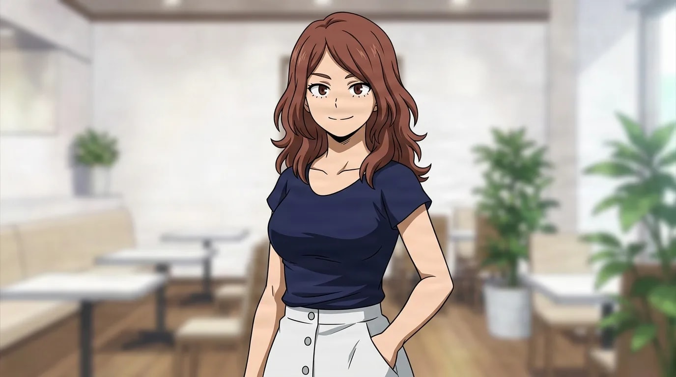 『僕のヒーローアカデミア』のキャラクター、志村直。細部まで描き込まれた背景を伴う、クローズアップのセル画調アニメシーンとして描かれている。