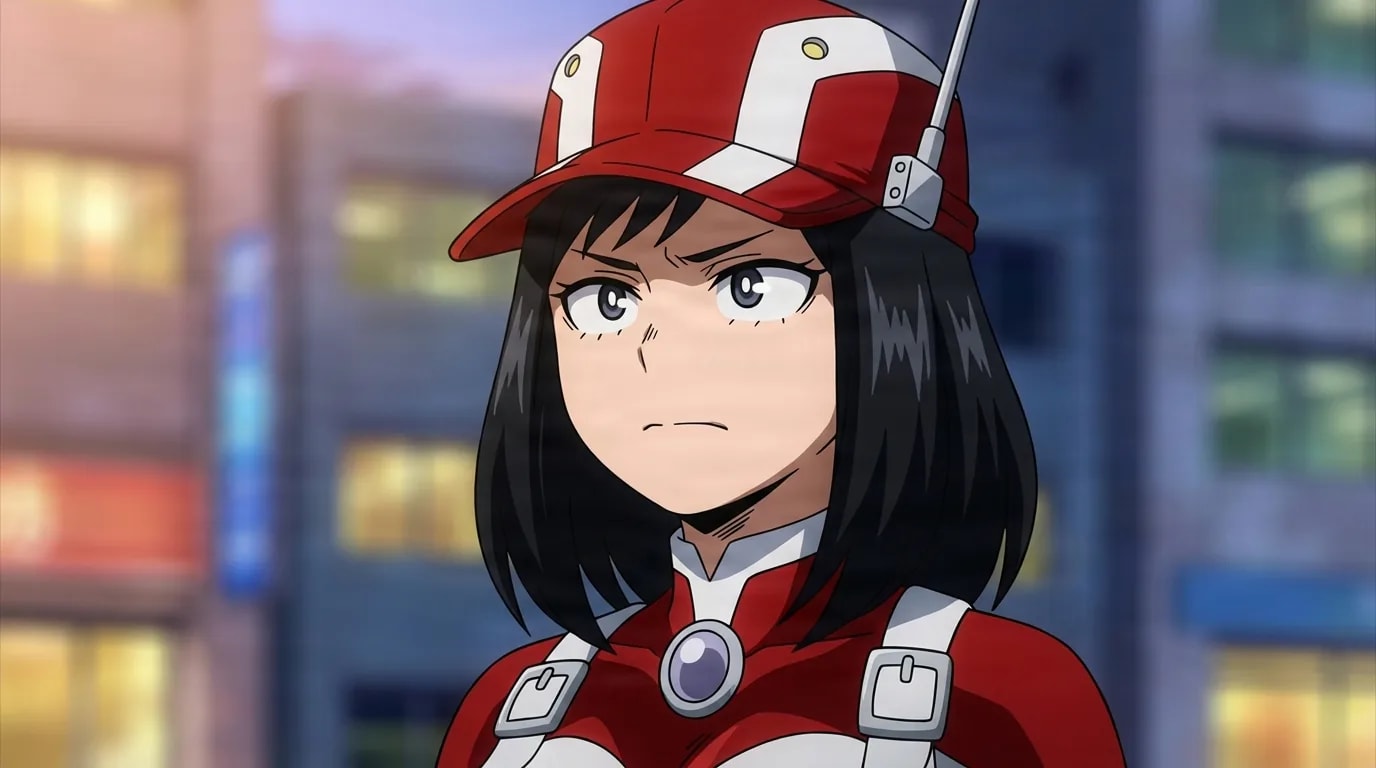 『僕のヒーローアカデミア』のキャラクター、小大唯。細部まで描き込まれた背景を伴う、クローズアップのセル画調アニメシーンとして描かれている。