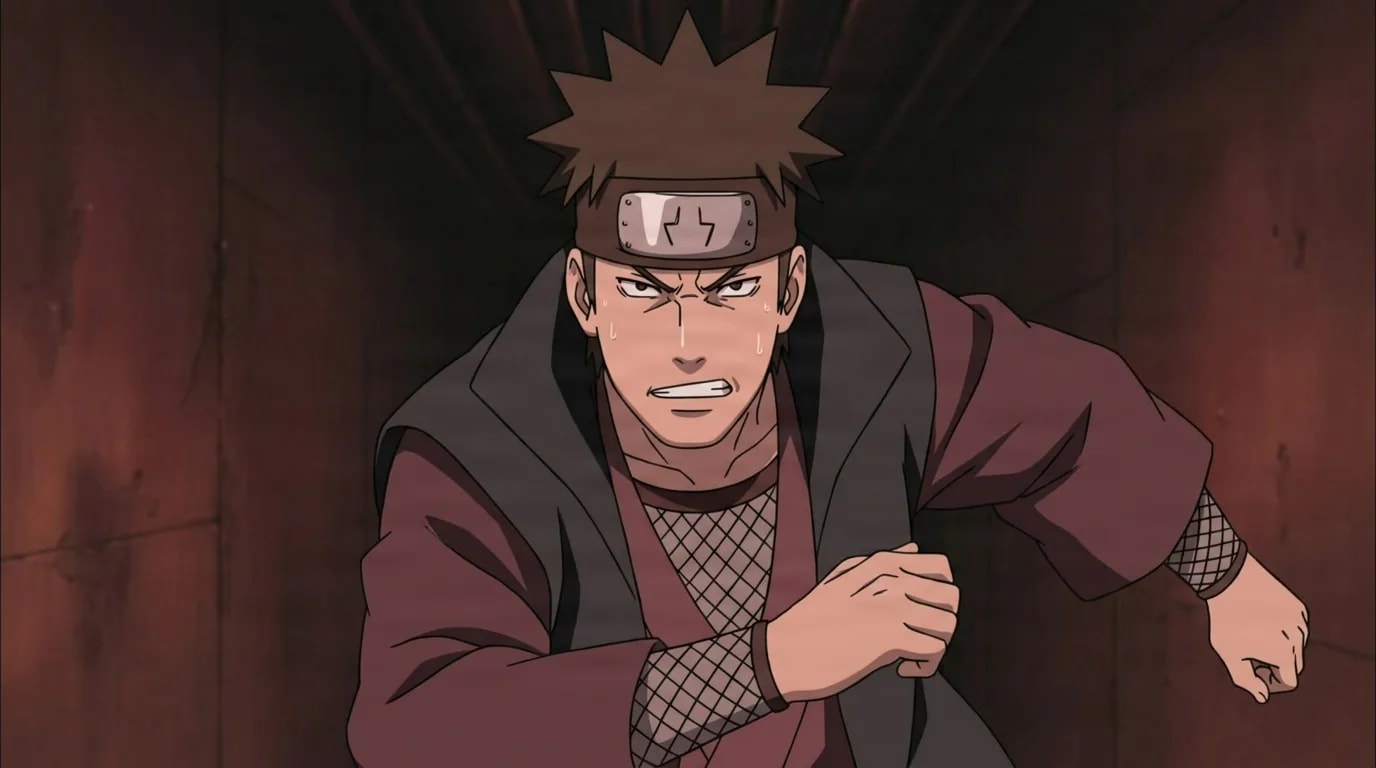 Agara from Naruto in a close-framed cel-shaded anime scene with a detailed environment