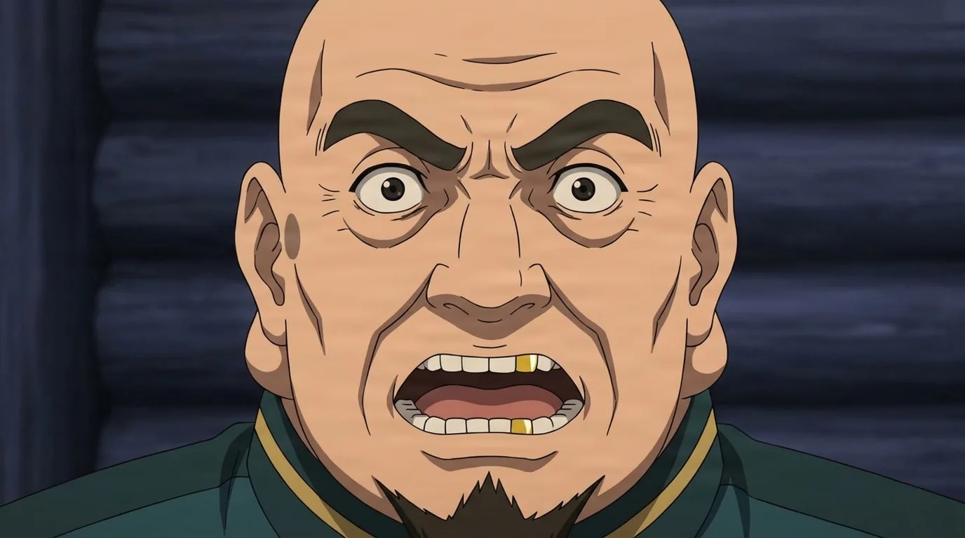 Bamboo Minister from Naruto in a close-framed cel-shaded anime scene with a detailed environment