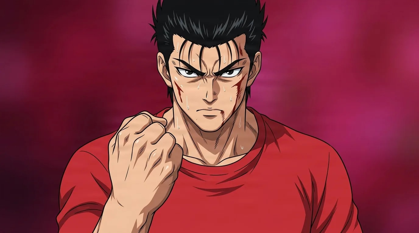 Metal Bat from One Punch Man in a close-framed cel-shaded anime scene with a detailed environment