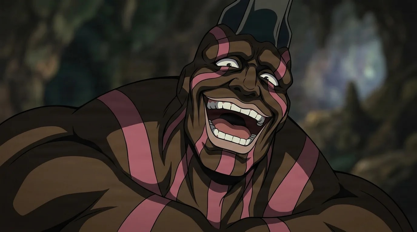 Carnage Kabuto from One Punch Man in a close-framed cel-shaded anime scene with a detailed environment