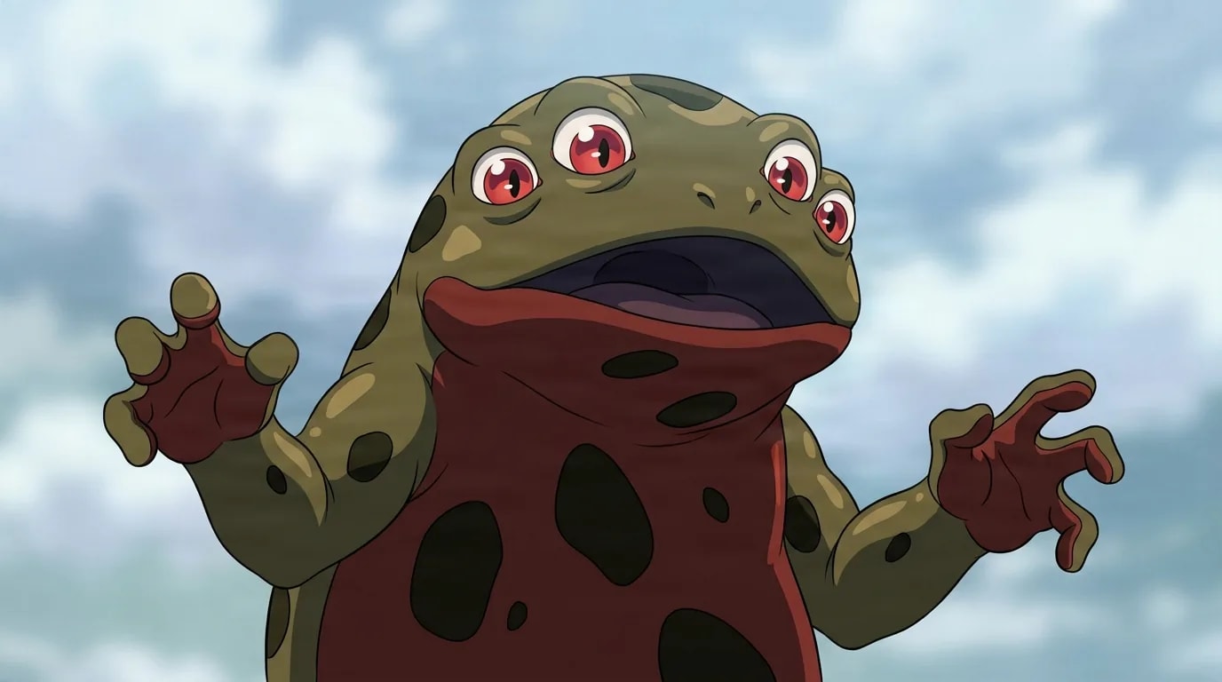 Giant Salamander from One Punch Man in a close-framed cel-shaded anime scene with a detailed environment