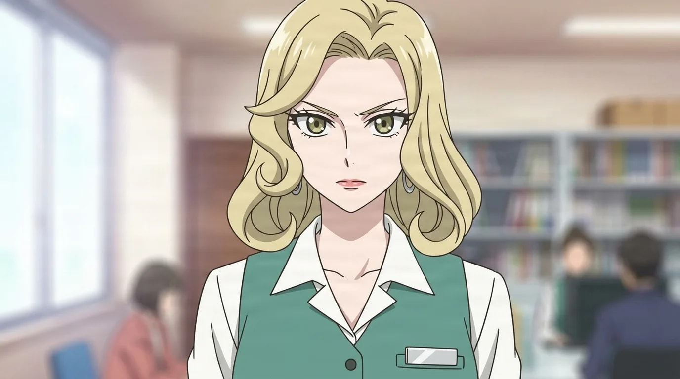 Camilla from Spy X Family in a close-framed cel-shaded anime scene with a detailed environment