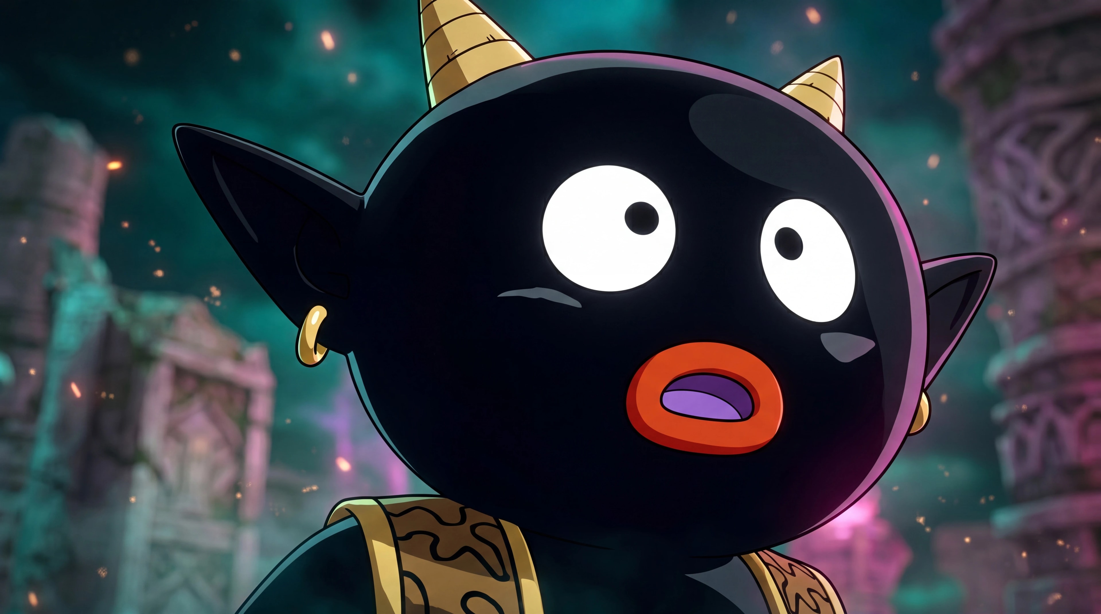 Mr. Popo Demon Realm form from Dragon Ball Daima in the misty Demon Realm, anime style
