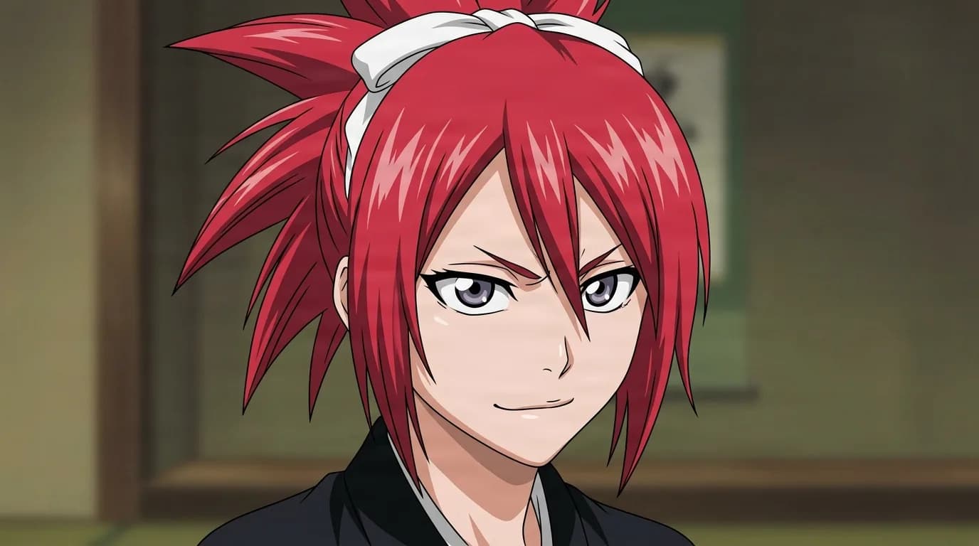 Ichika Abarai from Bleach in a close-framed cel-shaded anime scene with a detailed environment