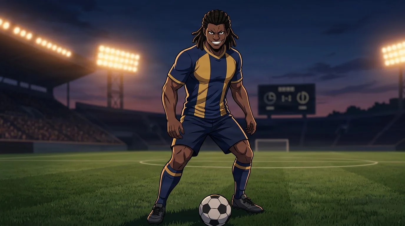Anime-style portrait of Dada Silva from Blue Lock, cel-shaded, soccer atmosphere