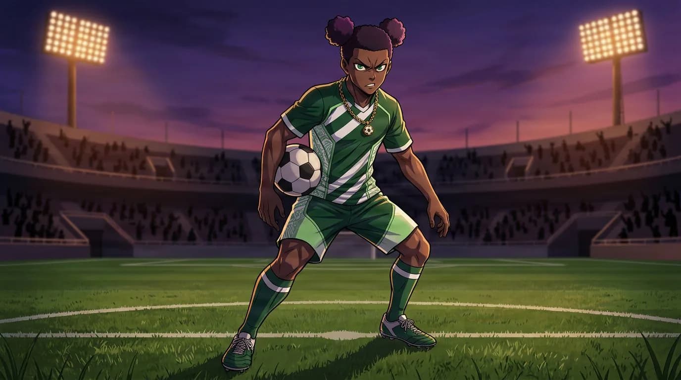 Anime-style portrait of Innocent Onazi from Blue Lock, cel-shaded, soccer atmosphere